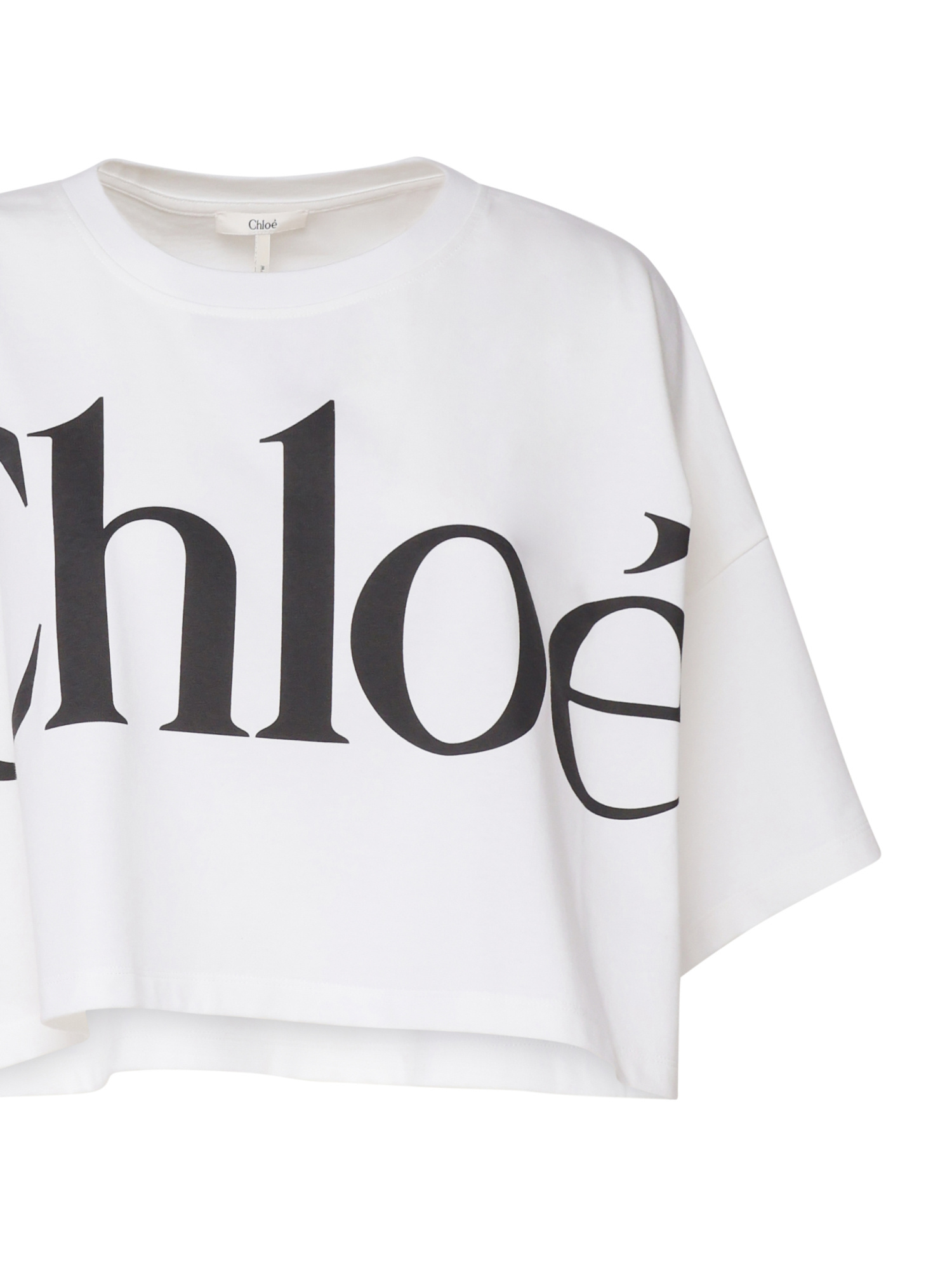 Chloé White Cropped T-shirt With Logo Lettering Print In Cotton Woman In White