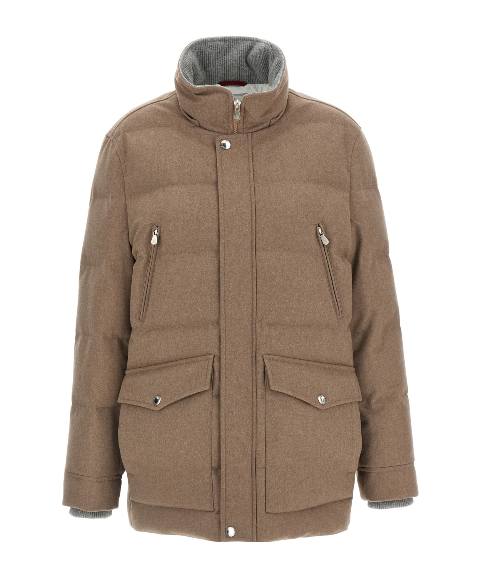 Brunello Cucinelli Flannel Down Jacket Puffer Jackets Beige In Brown