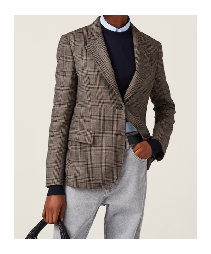 Miu Miu Plaid-check Single-breasted Blazer In Brown