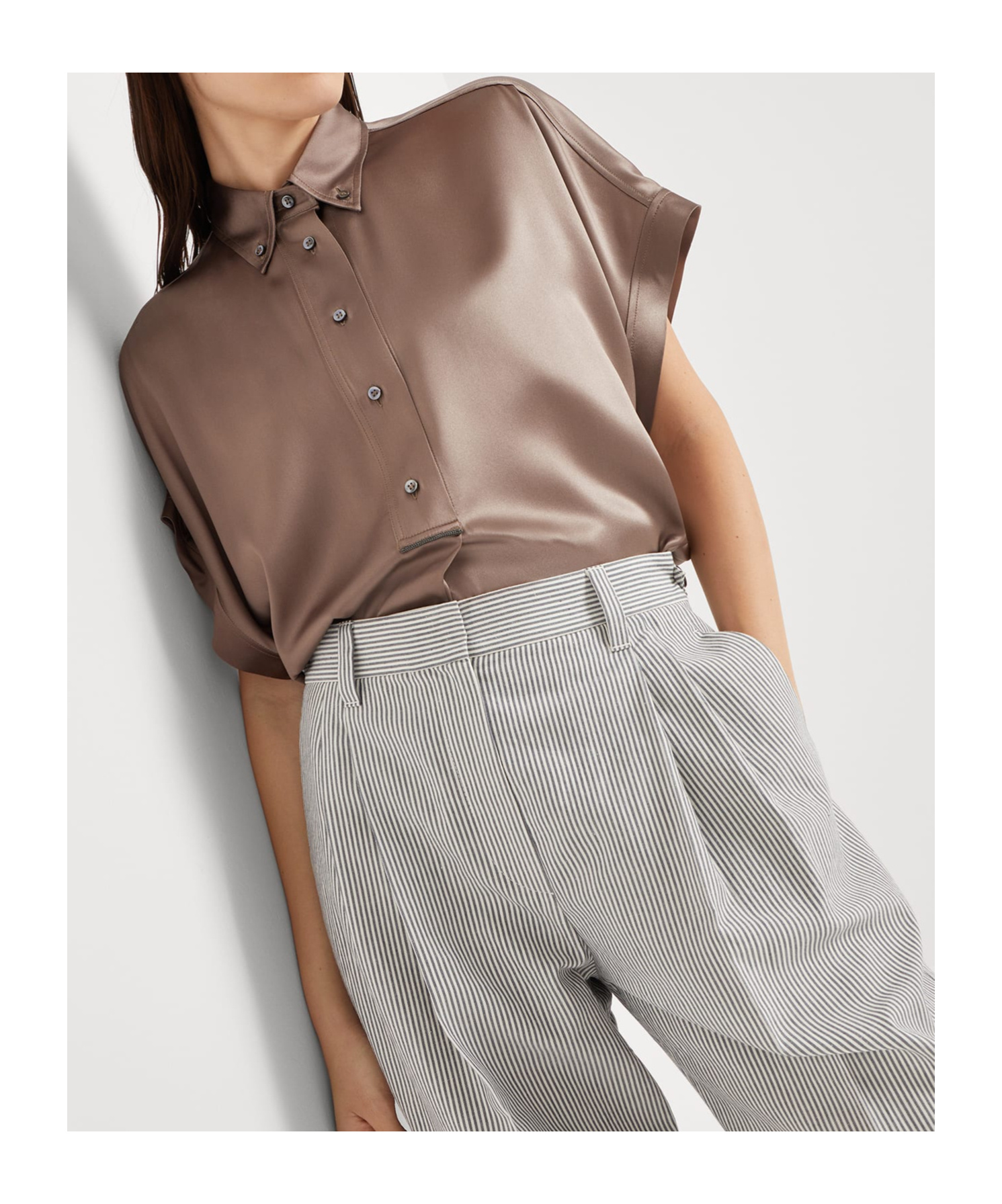 Brunello Cucinelli Monili-embellished Silk Shirt In Nude