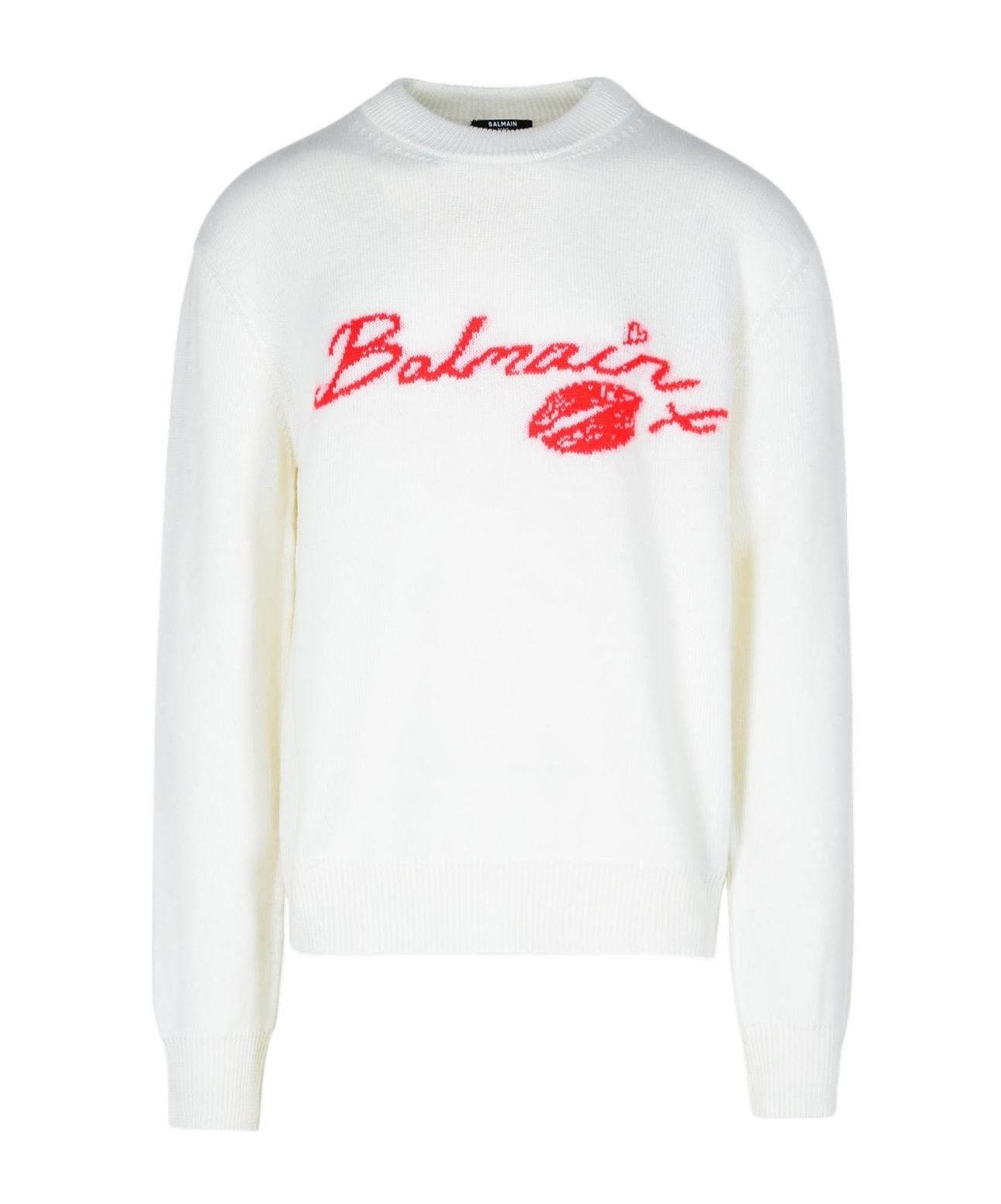 Shop Balmain Kiss-jacquard Wool Jumper In White