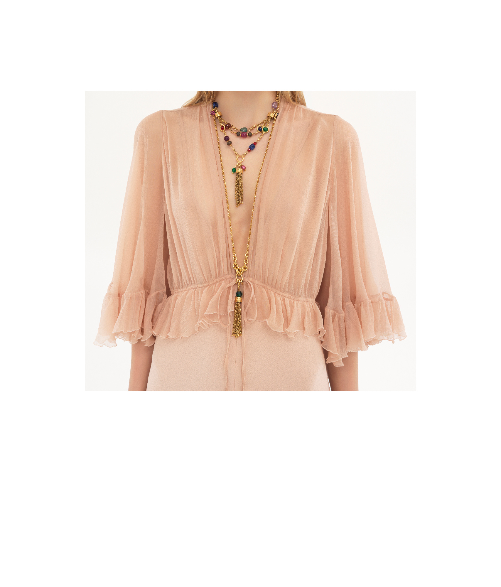 Chloé Robe Longue À Col En V En Crêpe De Satin Femme Rose Taille 40 100% Soie In Nude