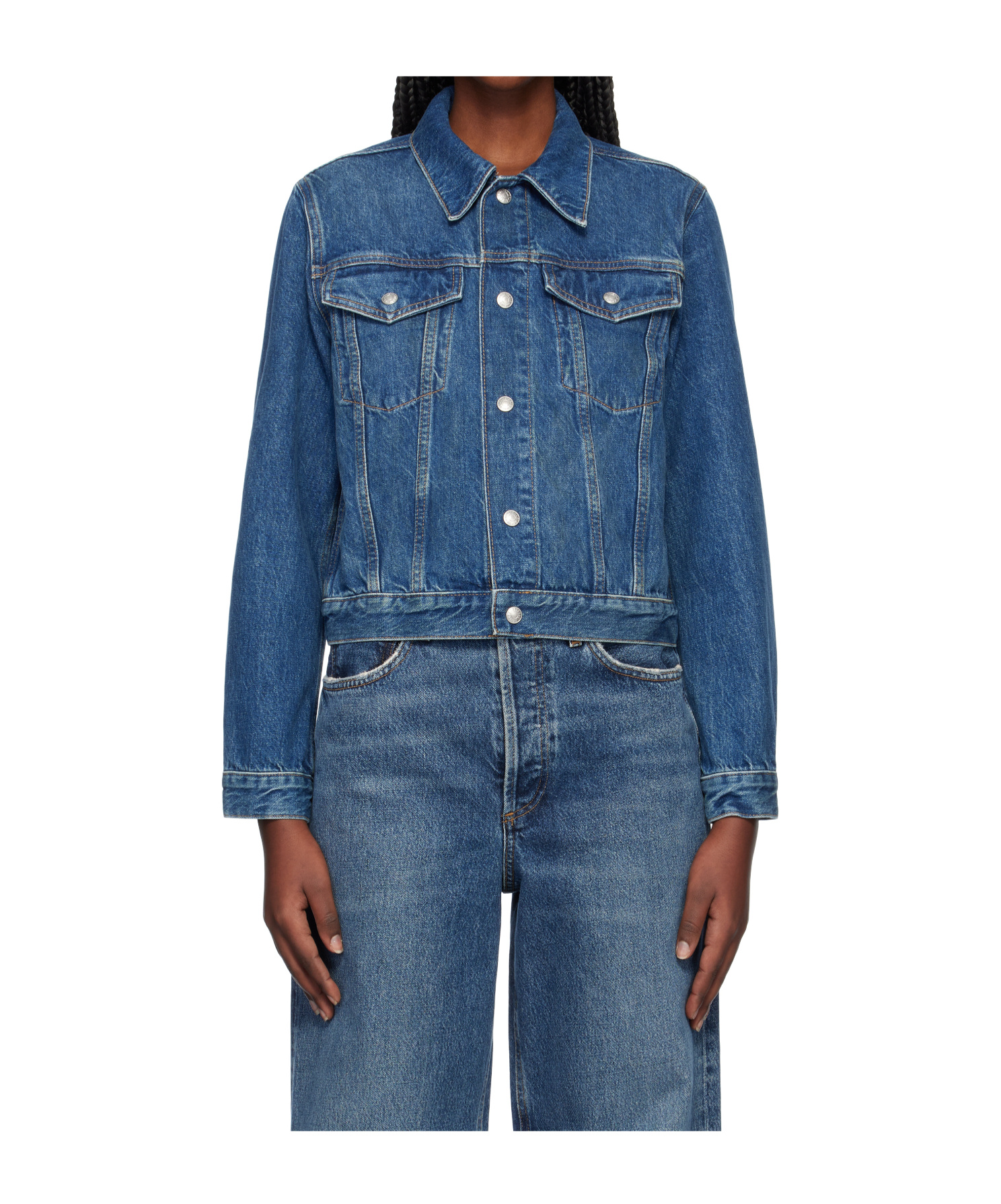 Re/done Baby Trucker Denim Jacket In Blue