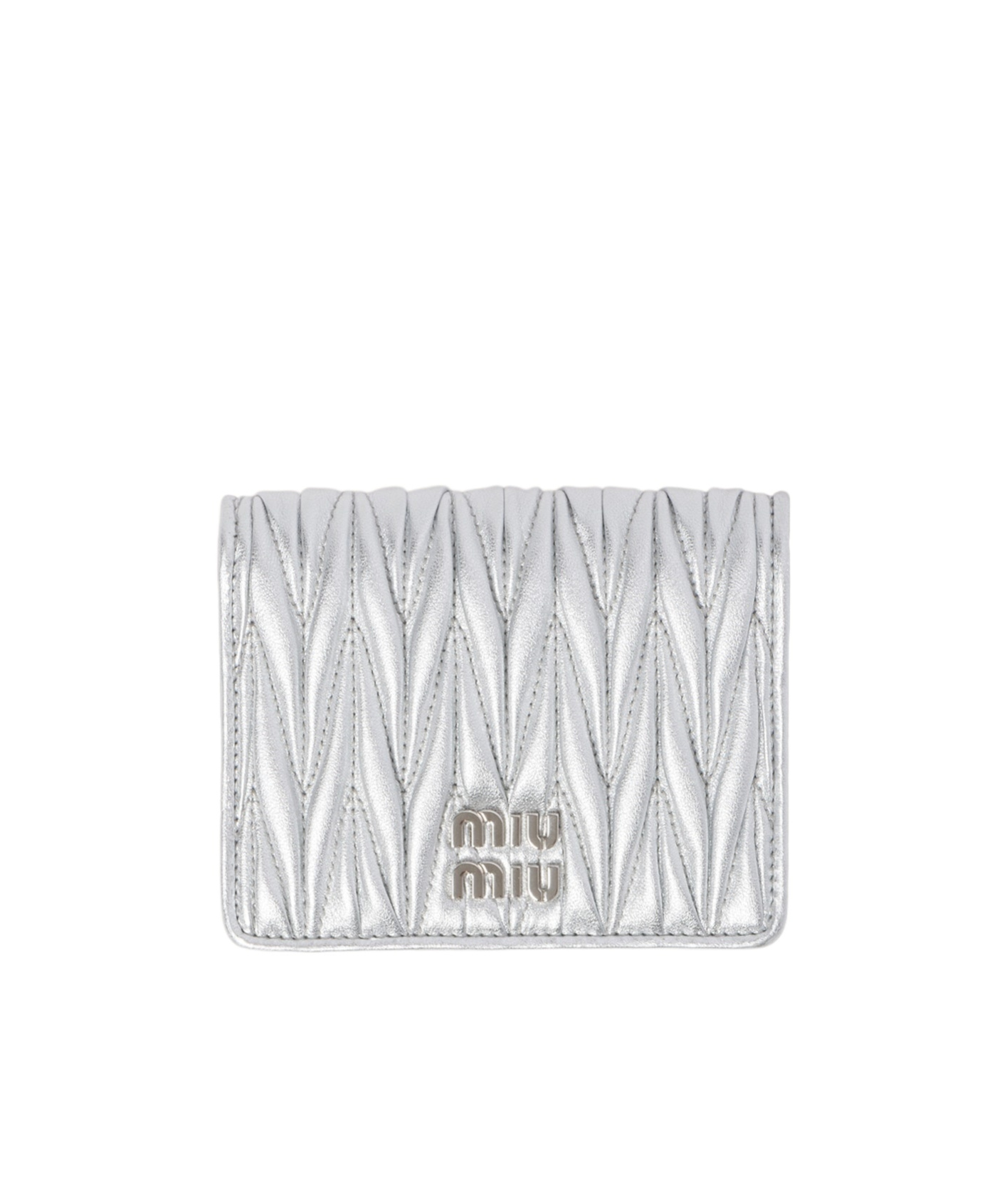 Miu Miu Small Logo Plaque Quilted Leather Wallet In White