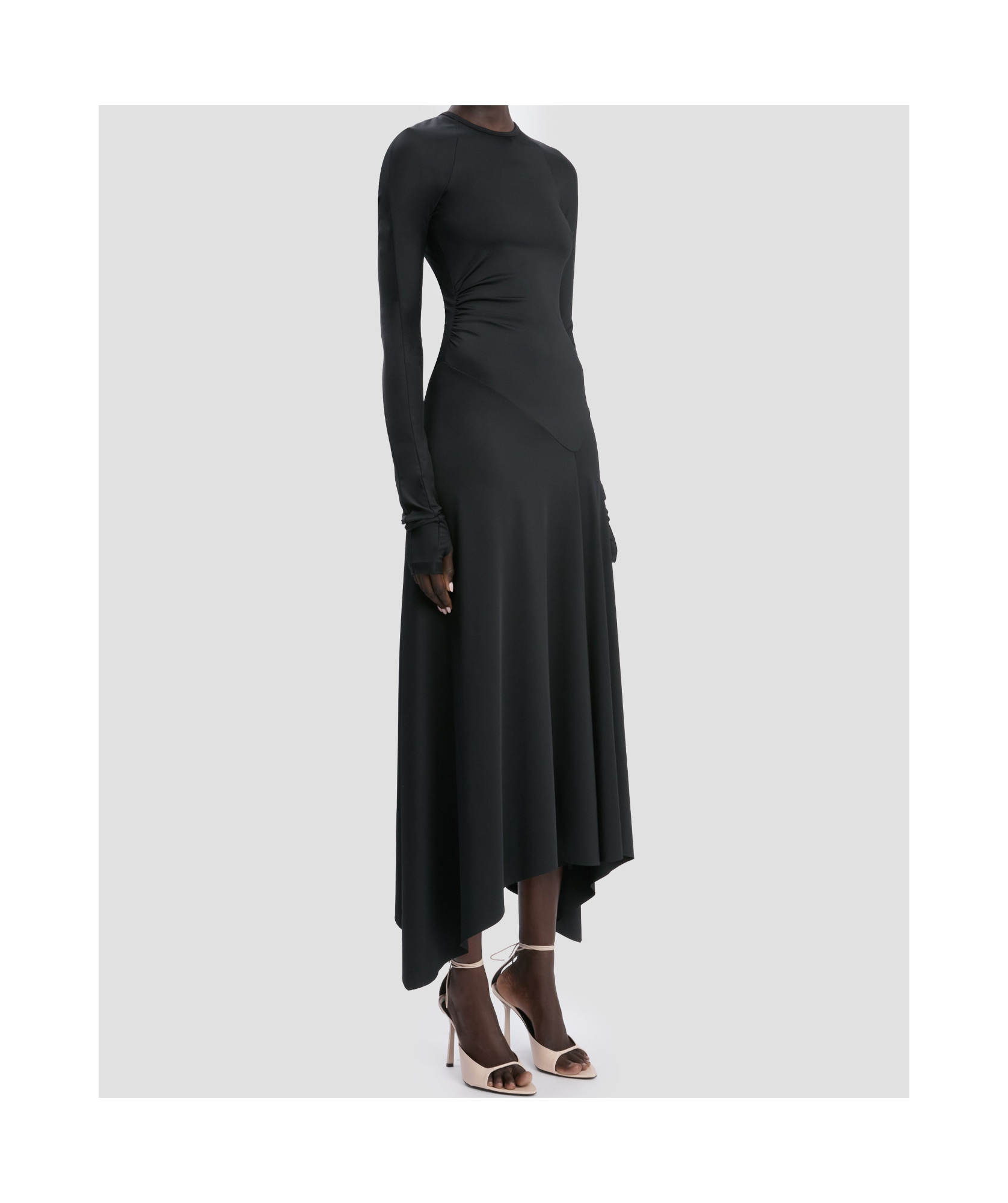 Victoria Beckham Long Sleeve Dress Asymmetric Hem Detail In Black