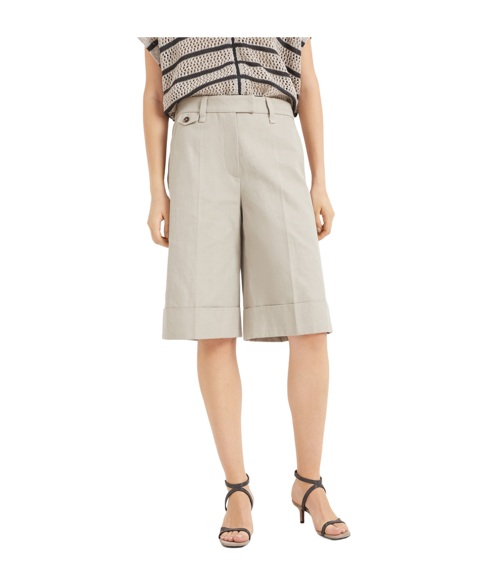 Brunello Cucinelli Bermuda Shorts With Monile Detail In Nude