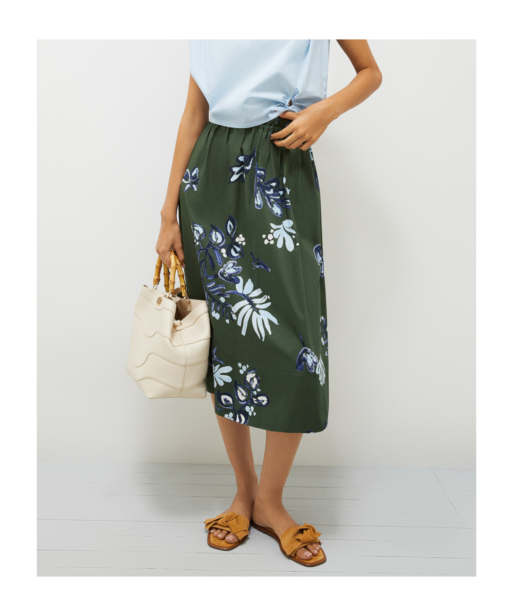 Marella Flared Calf-length Skirt - Dark Green