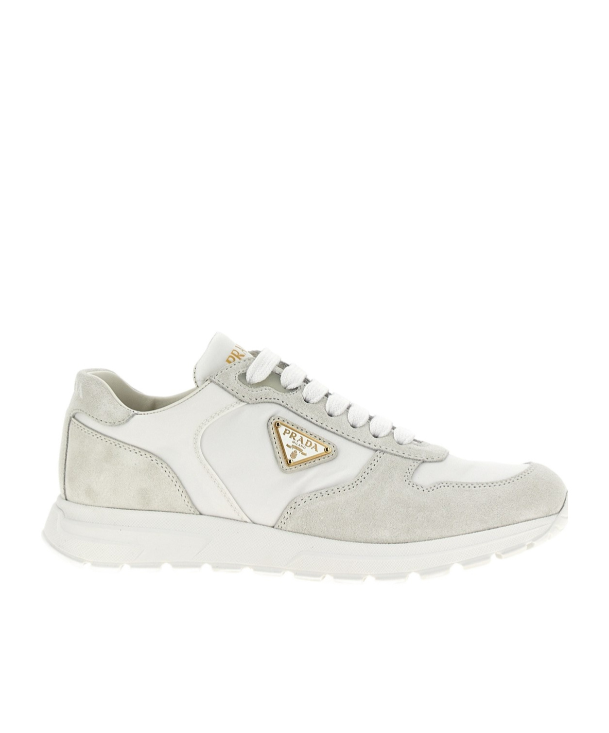 Prada Re-nylon And Suede Leather Sneakers In White