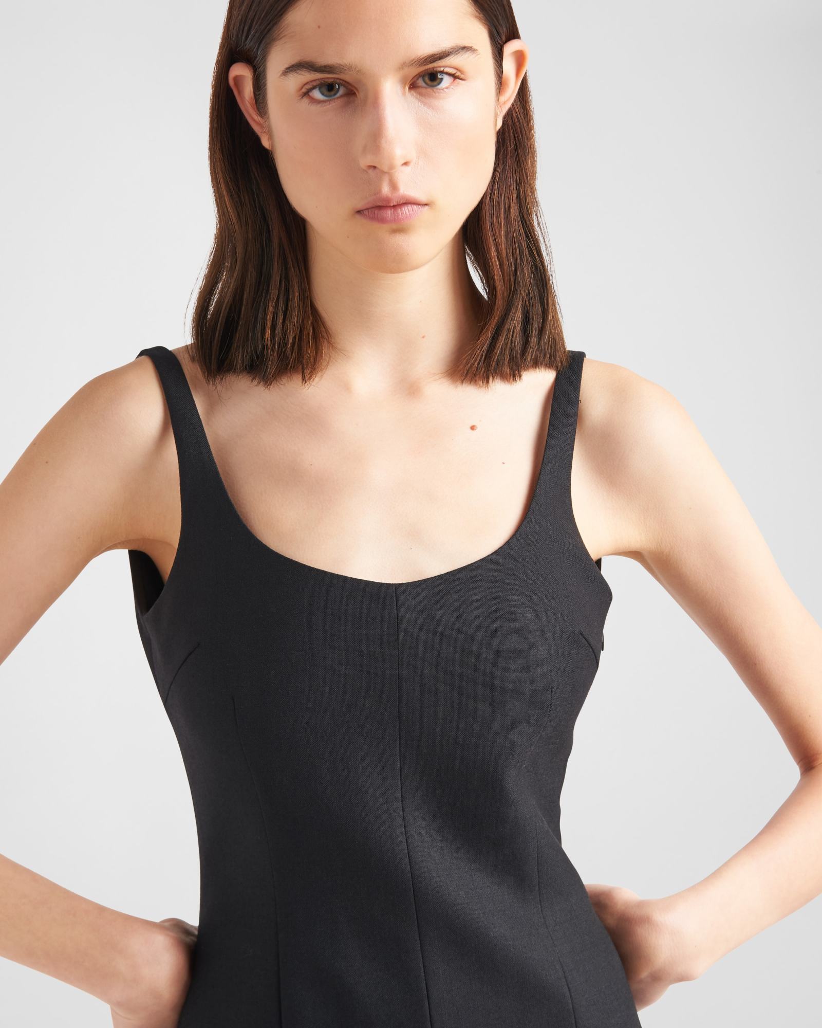 Prada Enamel Triangle-logo Wool Dress In Black