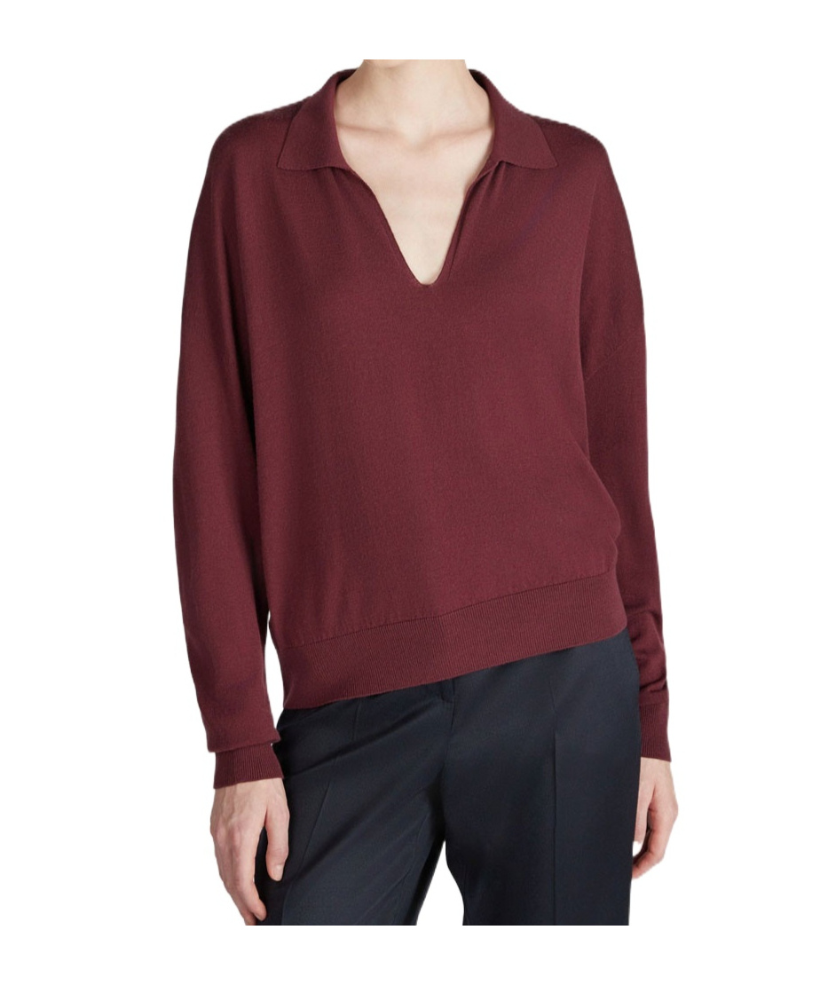 Zanone Wide Fit V Neck Polo Shirt In Flexwool Clothing In Burgundy