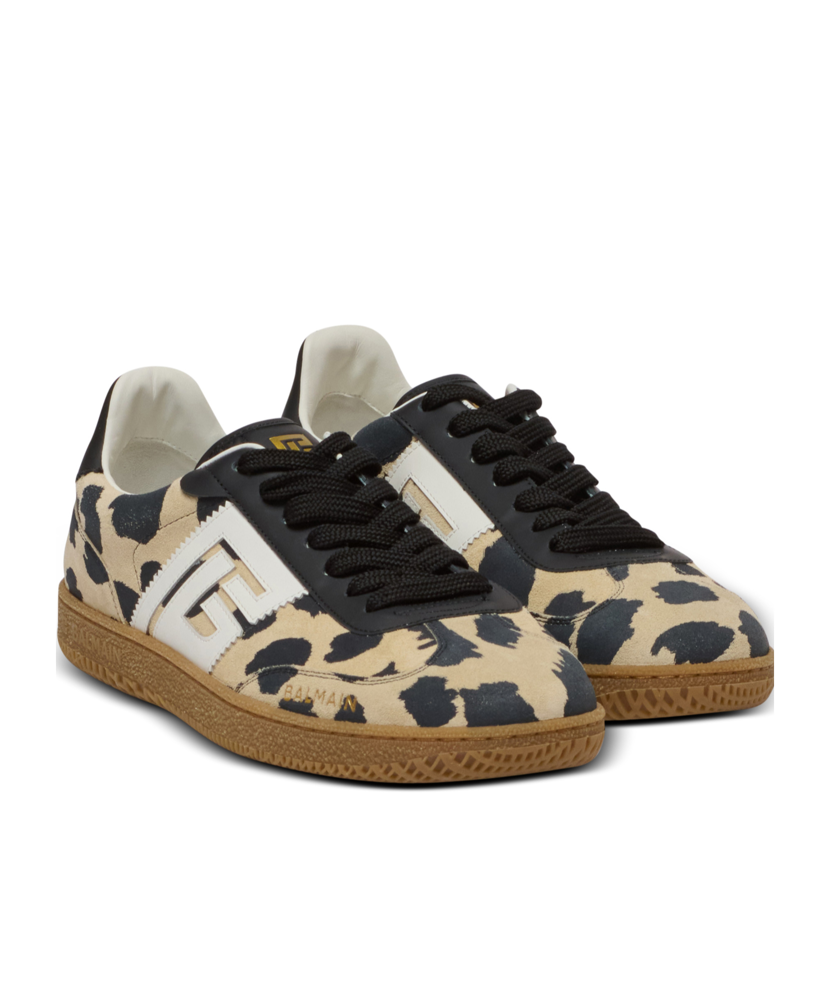 Balmain Swan Leopard Print Suede Leather Trainers In Brown