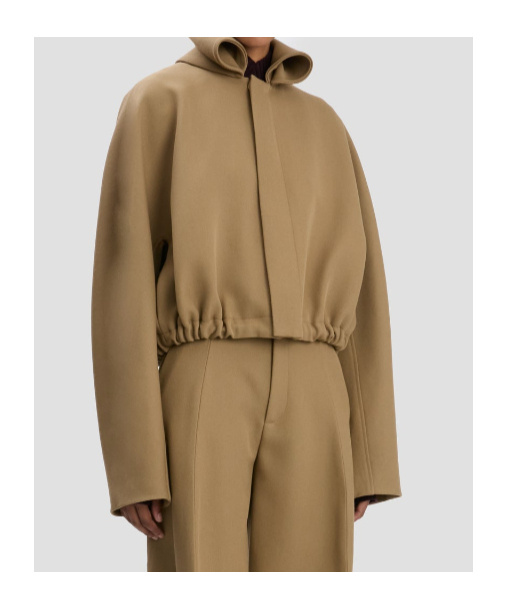 Victoria Beckham Oversized Roll Neck Bomber Jacket In Dark Camel In Green