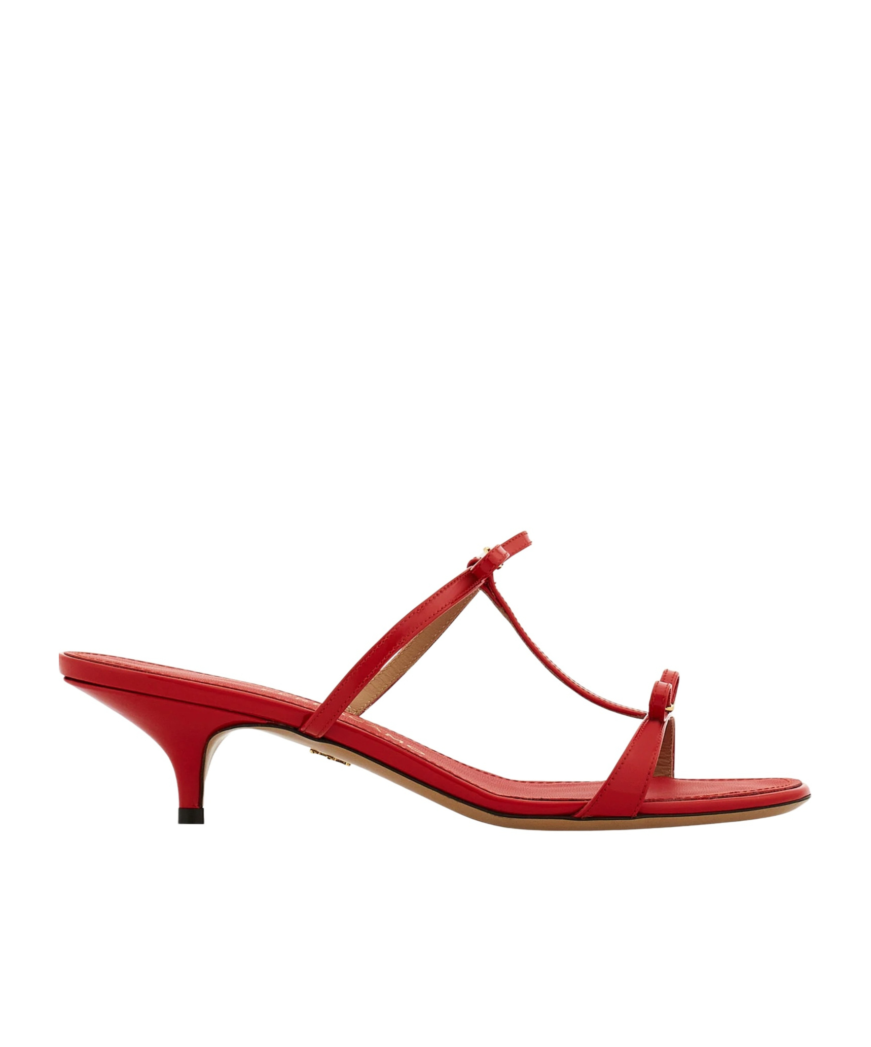 Ferragamo Bow Detail Kitten Heel Open Toe Mules In Red