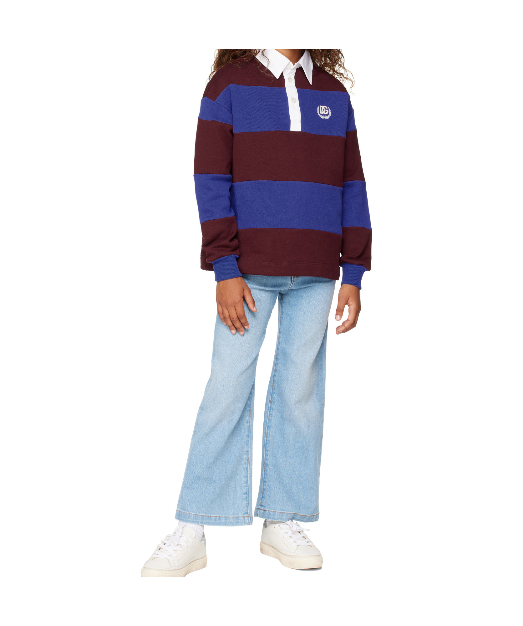 Dolce & Gabbana Long-sleeved Polo Pullover In Blue