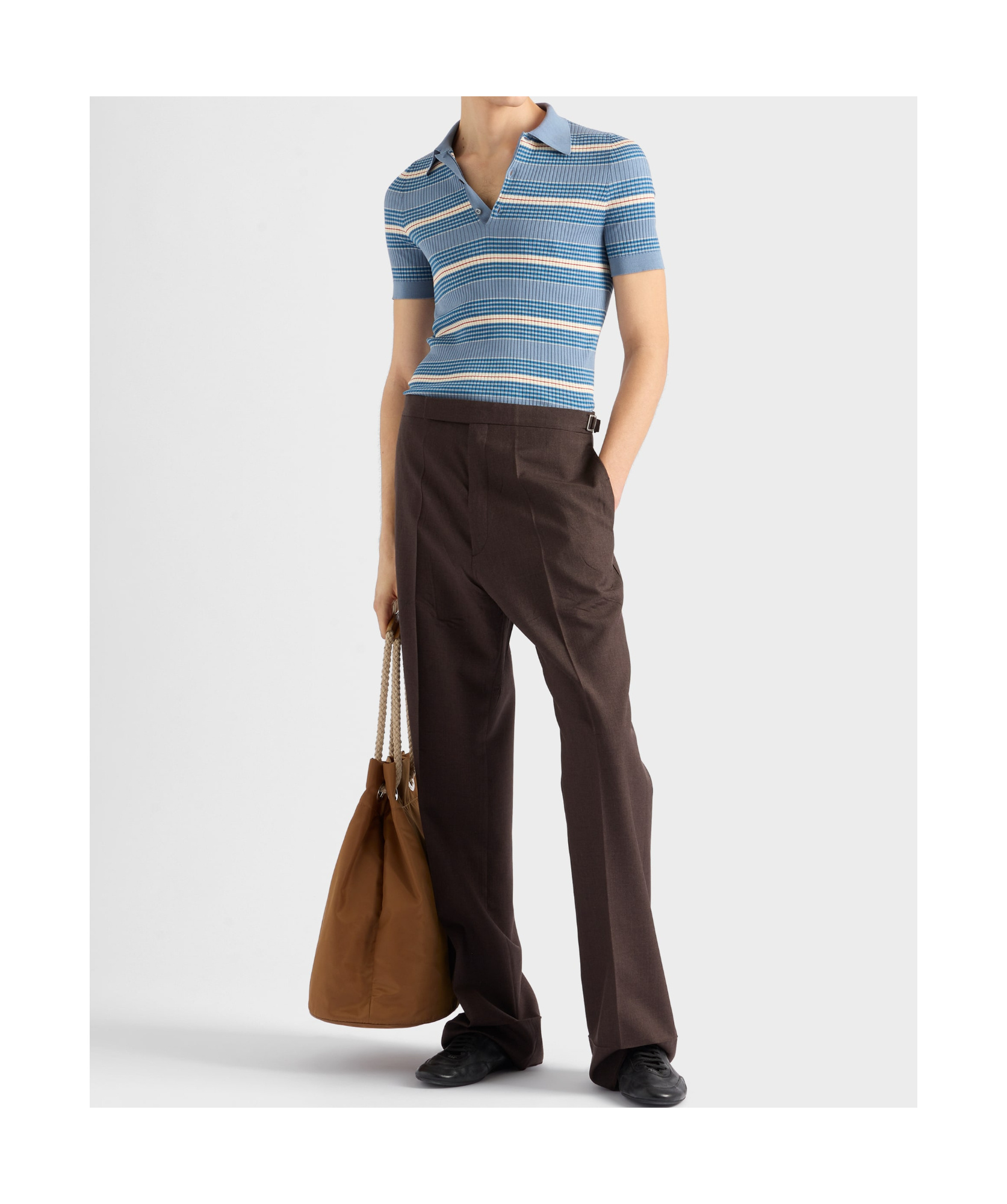 Prada Striped Cotton Polo Shirt In Multi