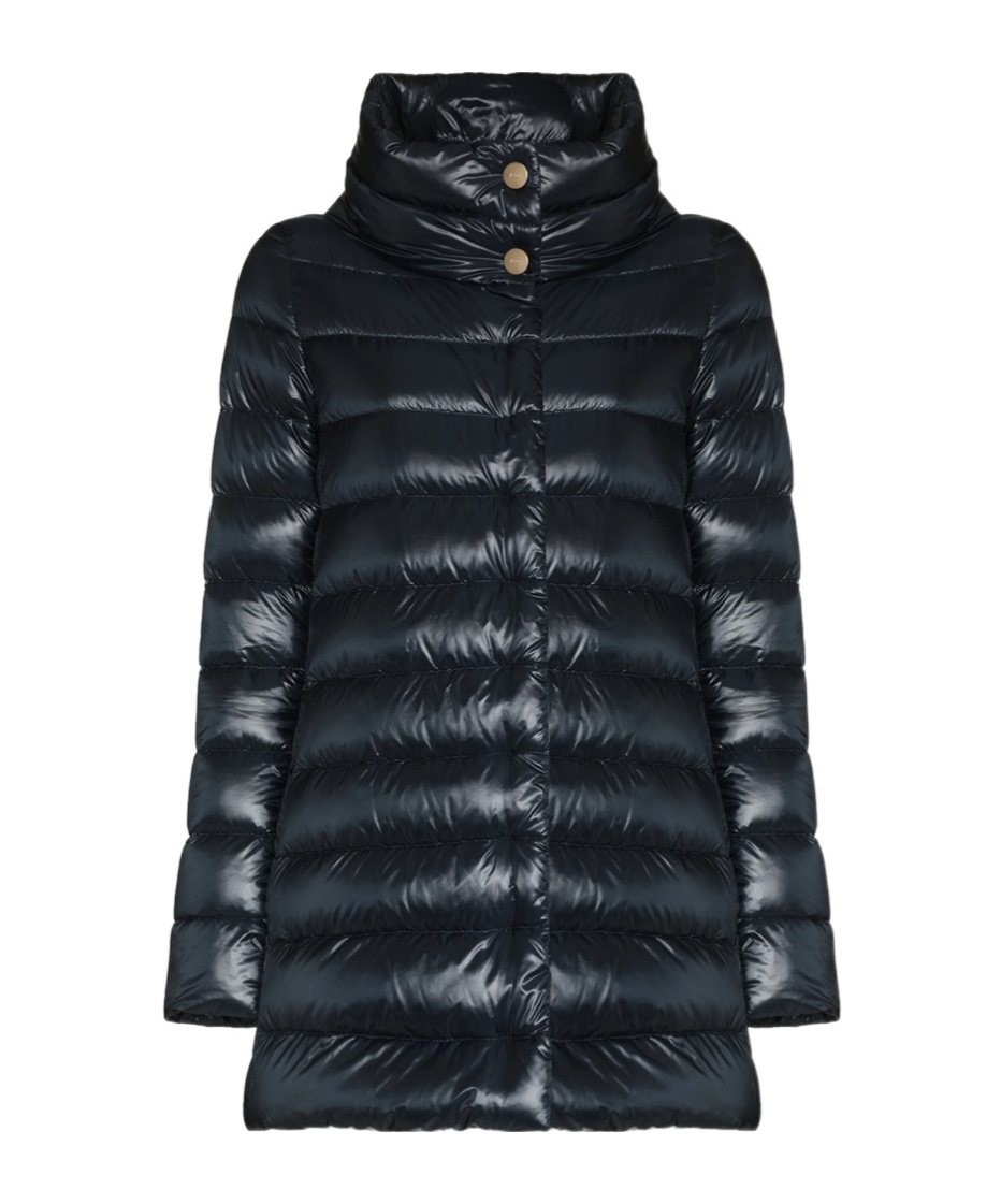 Herno High-collar Navy Quilted Nylon Coat In Black