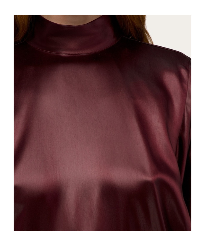 Shop Ferragamo Salvatore High-neck Long-sleeved Satin Dress In Red