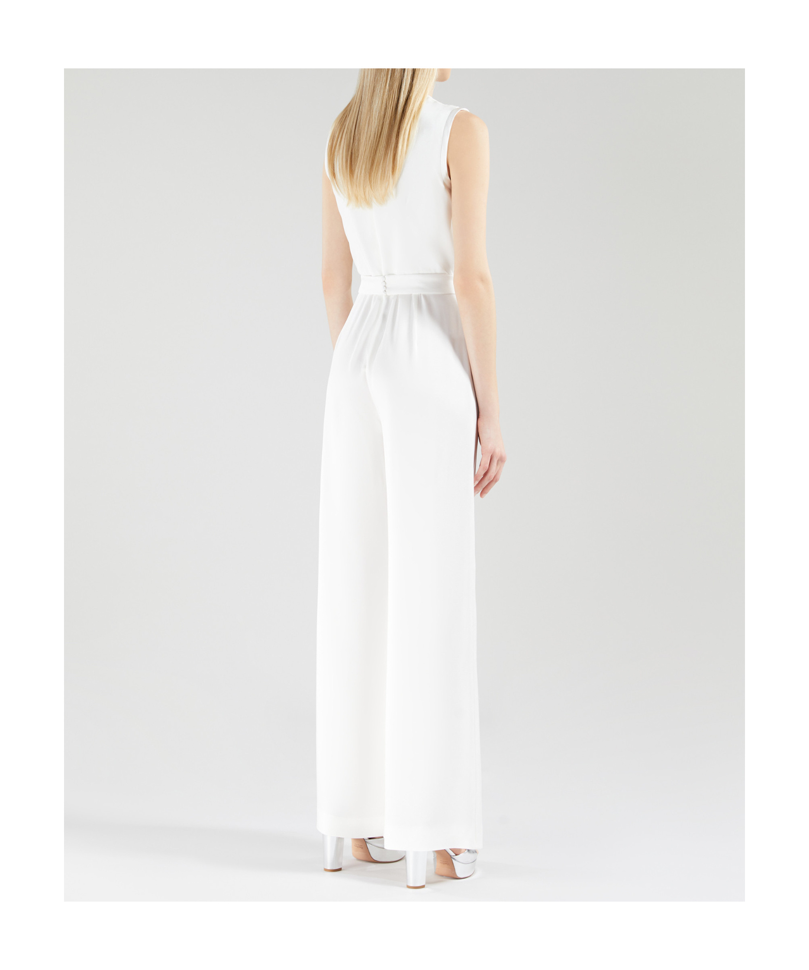 Max Mara Fluid Satin Jumpsuit In White