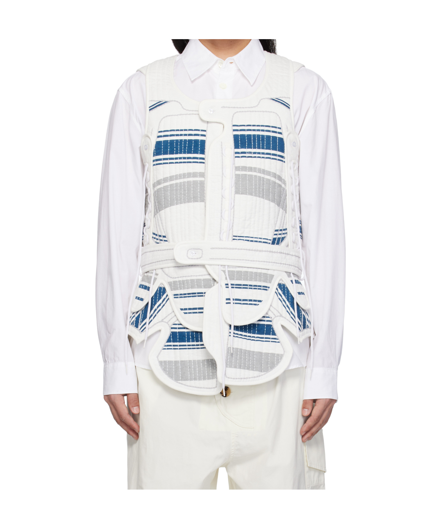 Craig Green White & Navy Hand-embroidered Harness Vest In White