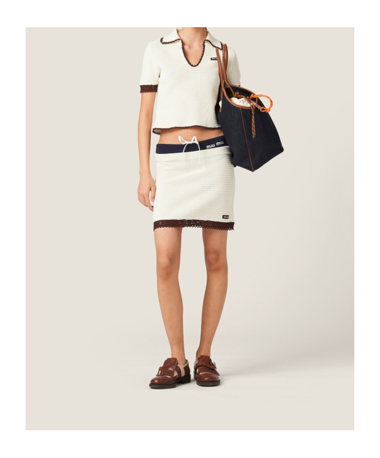Miu Miu Crocheted Logo T-shirt In White