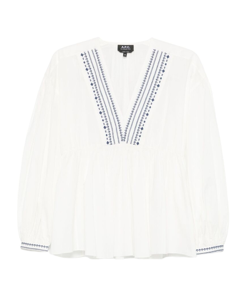 Apc A.p.c. V-neck Blouse With Buttoned-cuff Sleeves In White