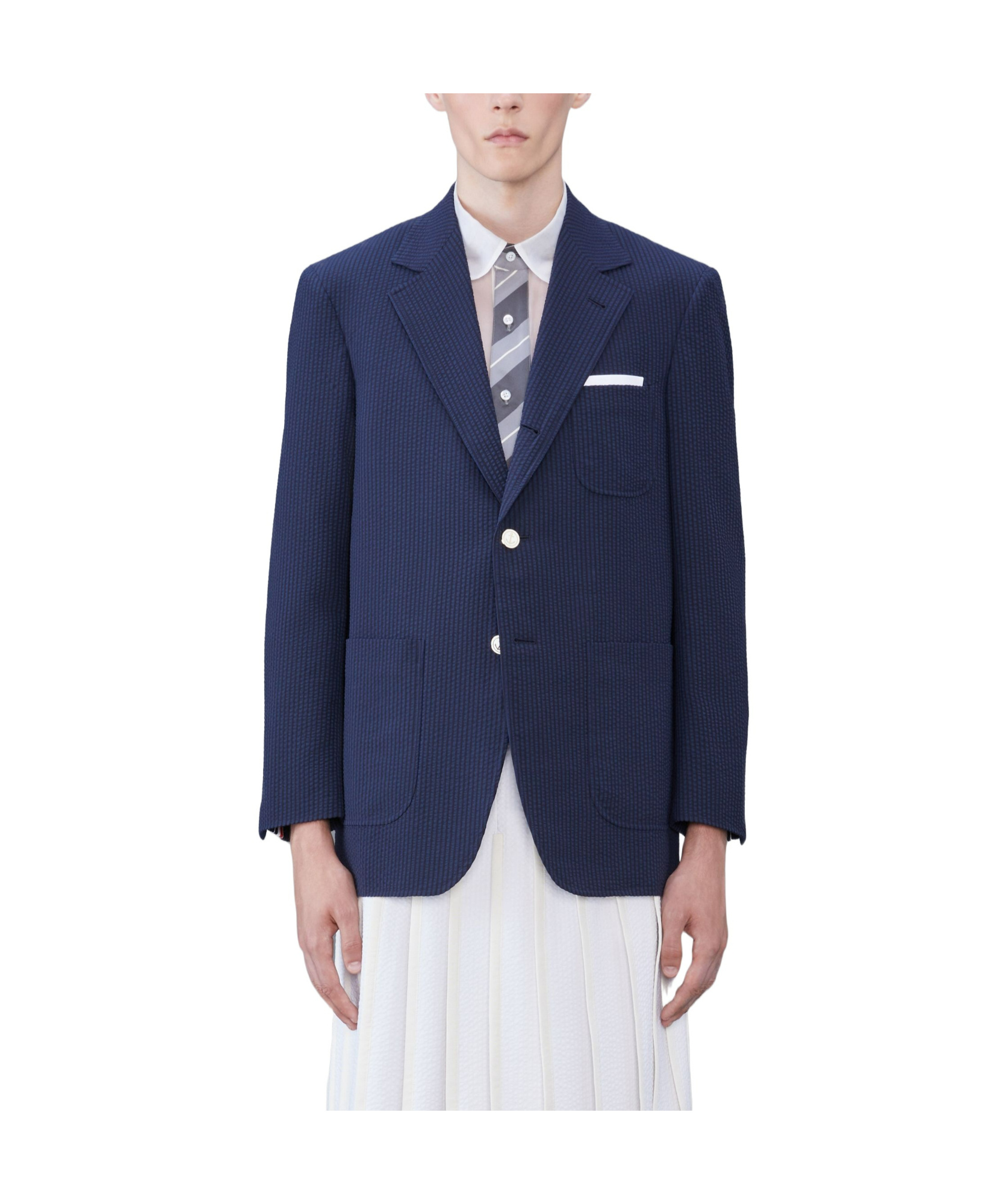 Shop Thom Browne Striped Seersucker Blazer In Black