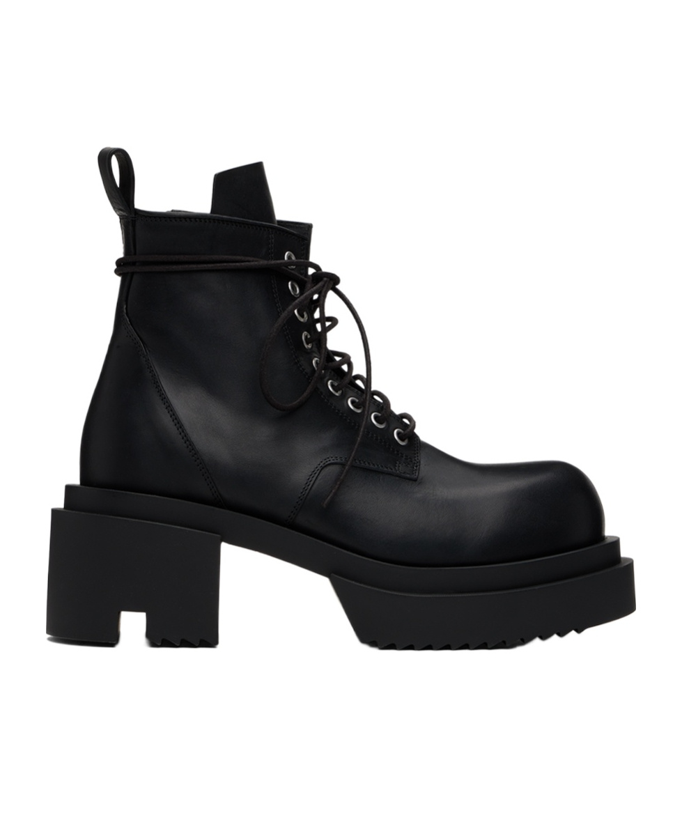 Rick Owens Leather Combat Boots In Black