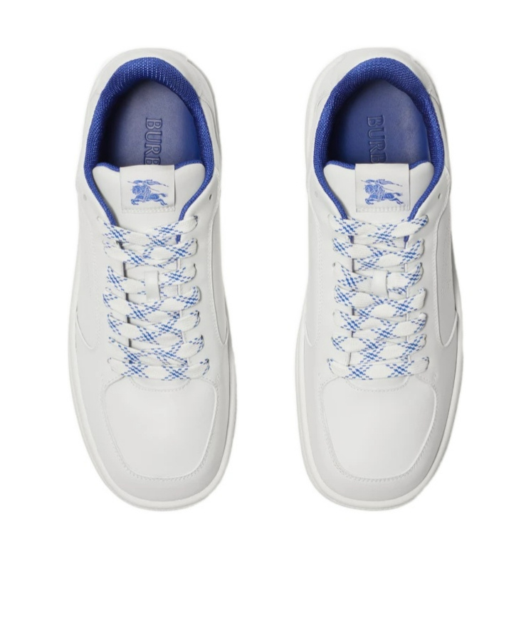 Shop Burberry Stock Leather Sneakers In White