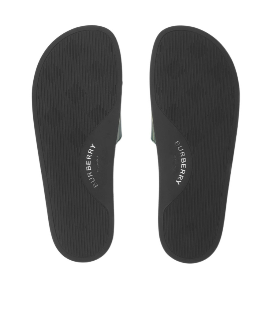 Burberry Green Check Pool Slides In Leaf