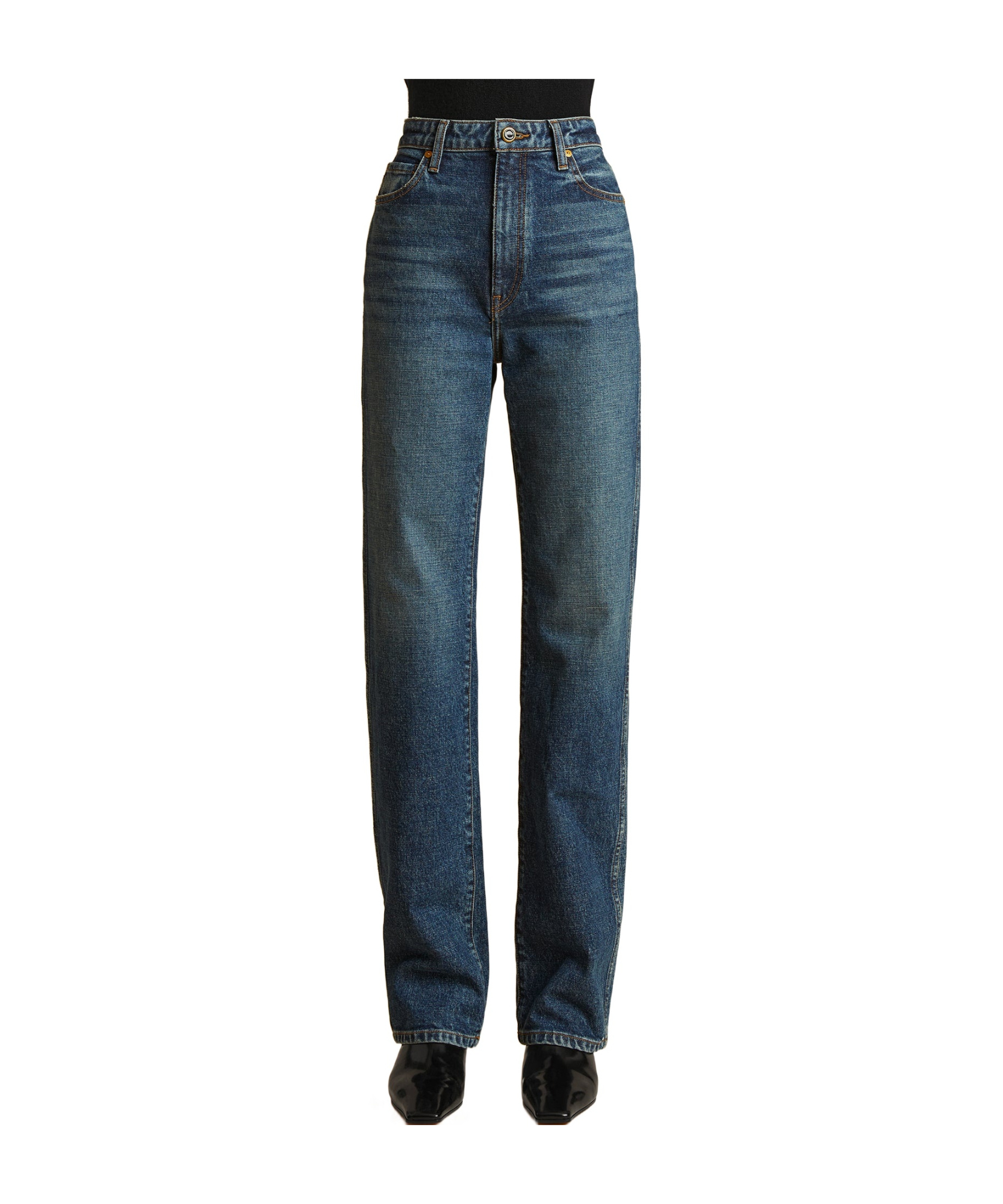 Khaite The Danielle High Waist Straight Leg Jeans In Blue