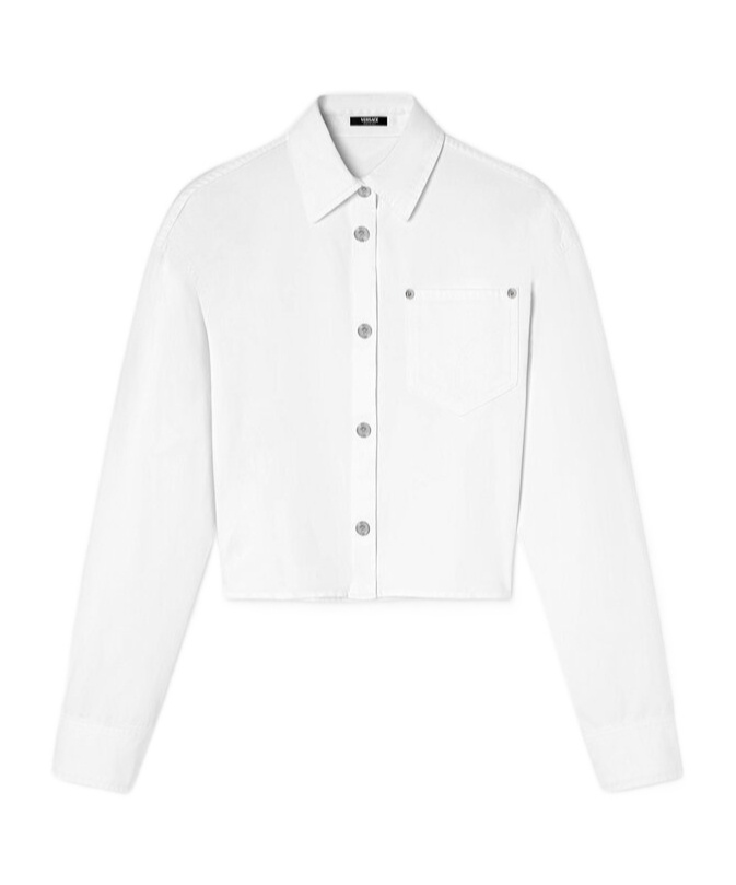Versace Denim Crop Boxy Shirt In White