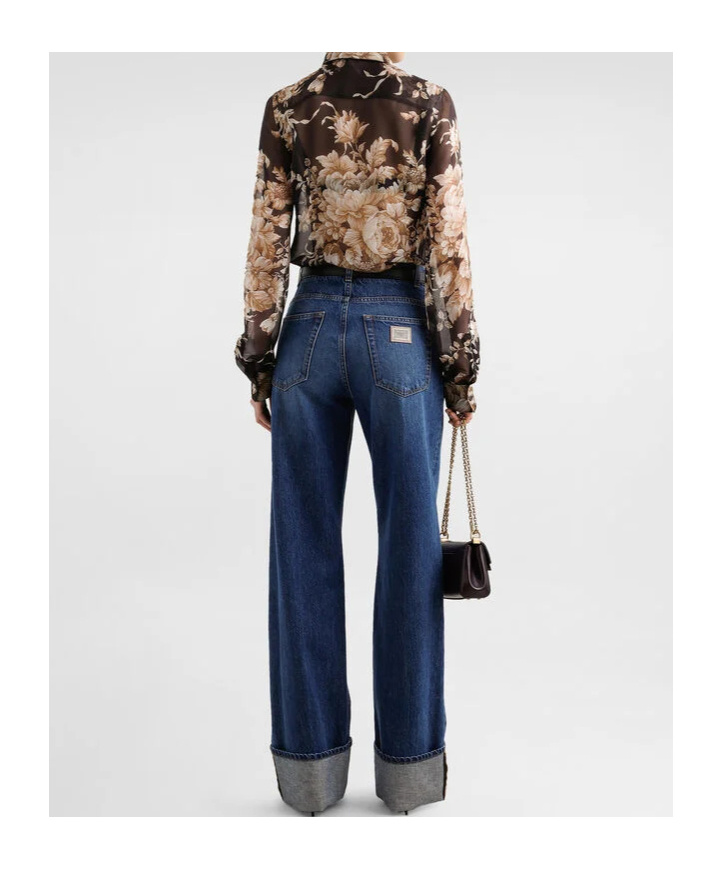 Dolce & Gabbana Floral-print Chiffon Shirt In Brown