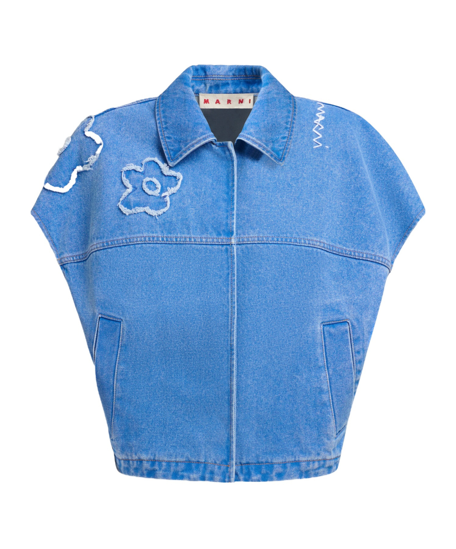Marni Light Blue Denim Vest With Patches In Blue