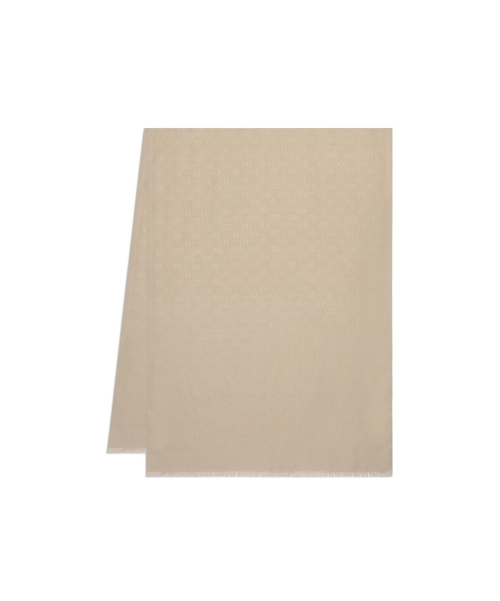 Ferragamo Salvatore  Monogram Jacquard Frayed Scarf In Nude