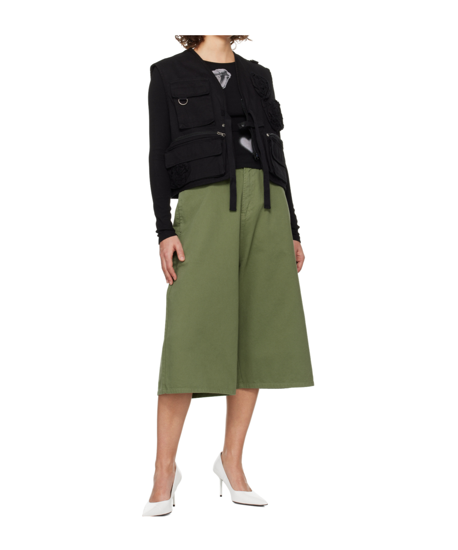Open Yy Applique Work Vest In Black