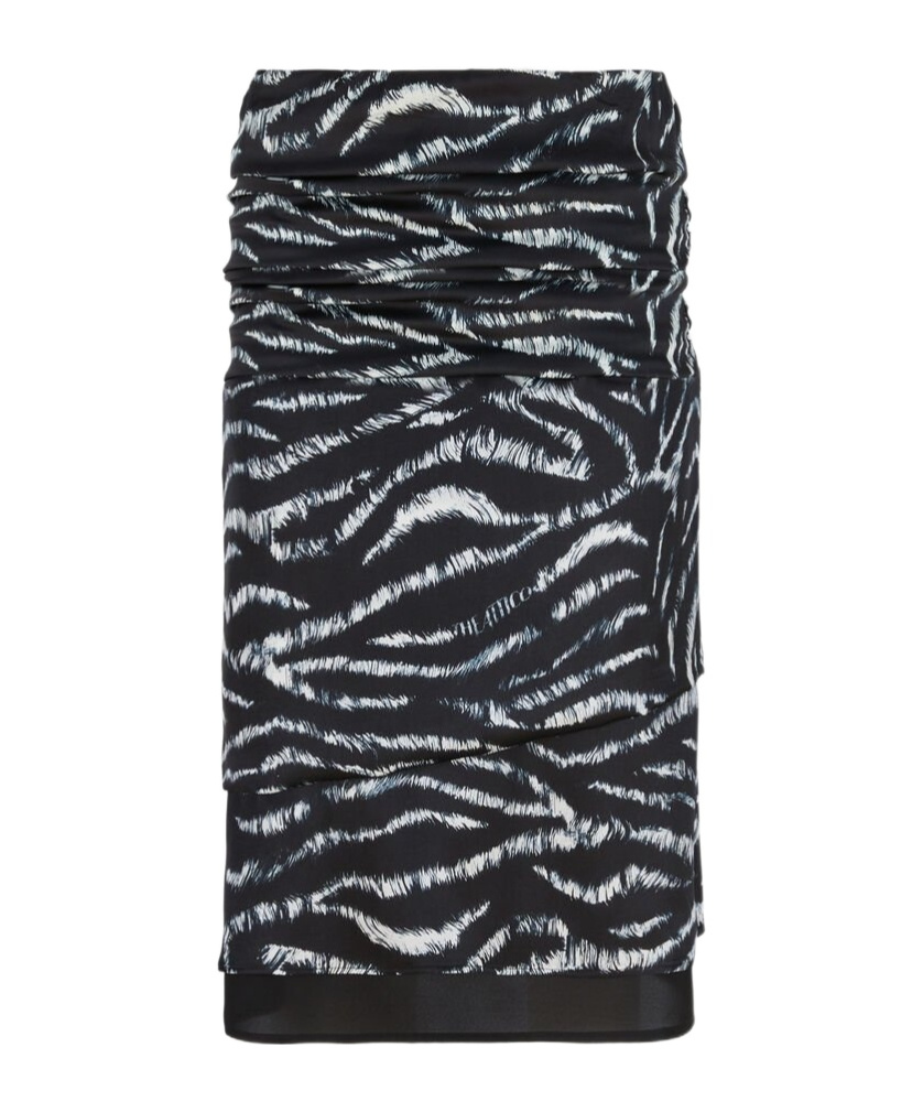 Attico Zebra Print Stretch Silk Blend Satin Midi Skirt In Black