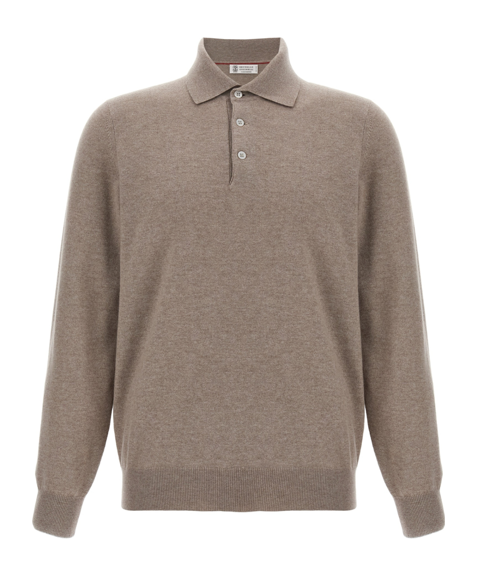 Brunello Cucinelli Cashmere Polo Ribbed Collar Cuffs Hem In Brown