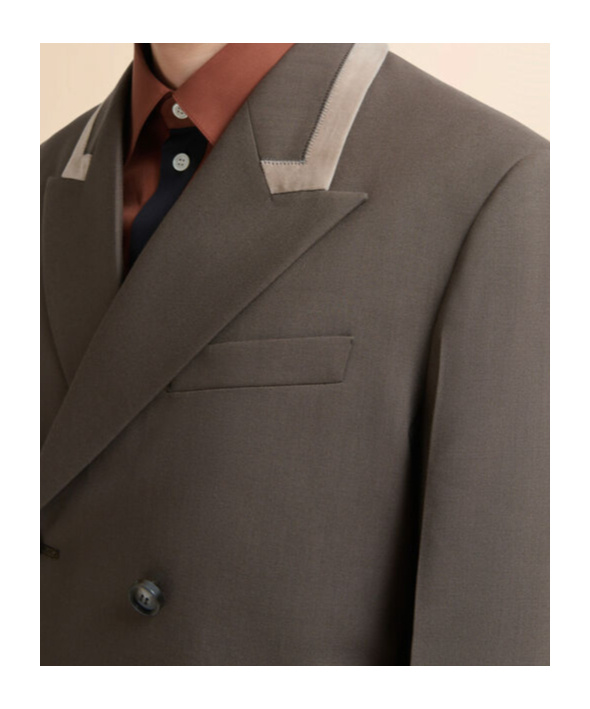 Marni Grey Double-breasted Wool Blazer With  Mending In Brown