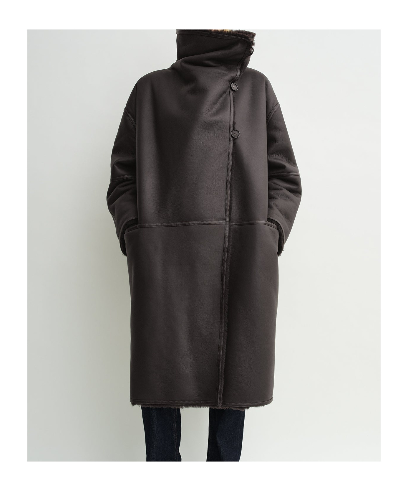 Totême Paneled Shearling Coat In Brown