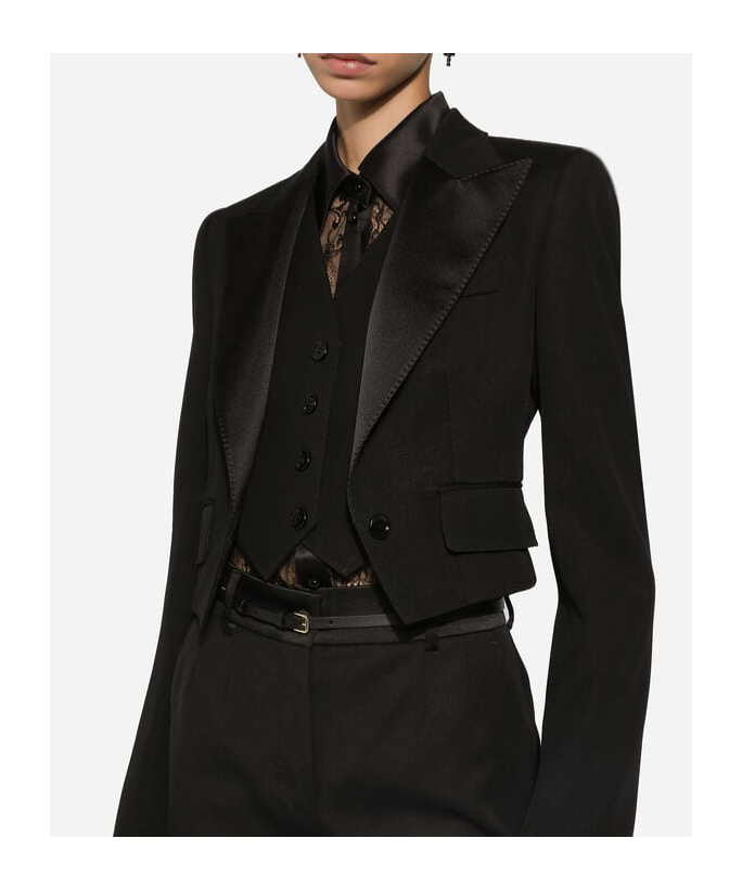 Dolce & Gabbana Wool Gabardine Short Jacket In Black