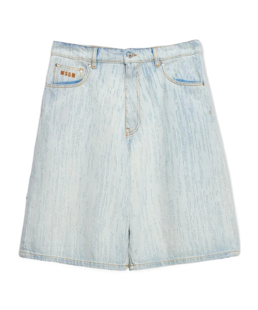 Msgm Bermuda Shorts In Light Denim With A Destroyed Effect In White