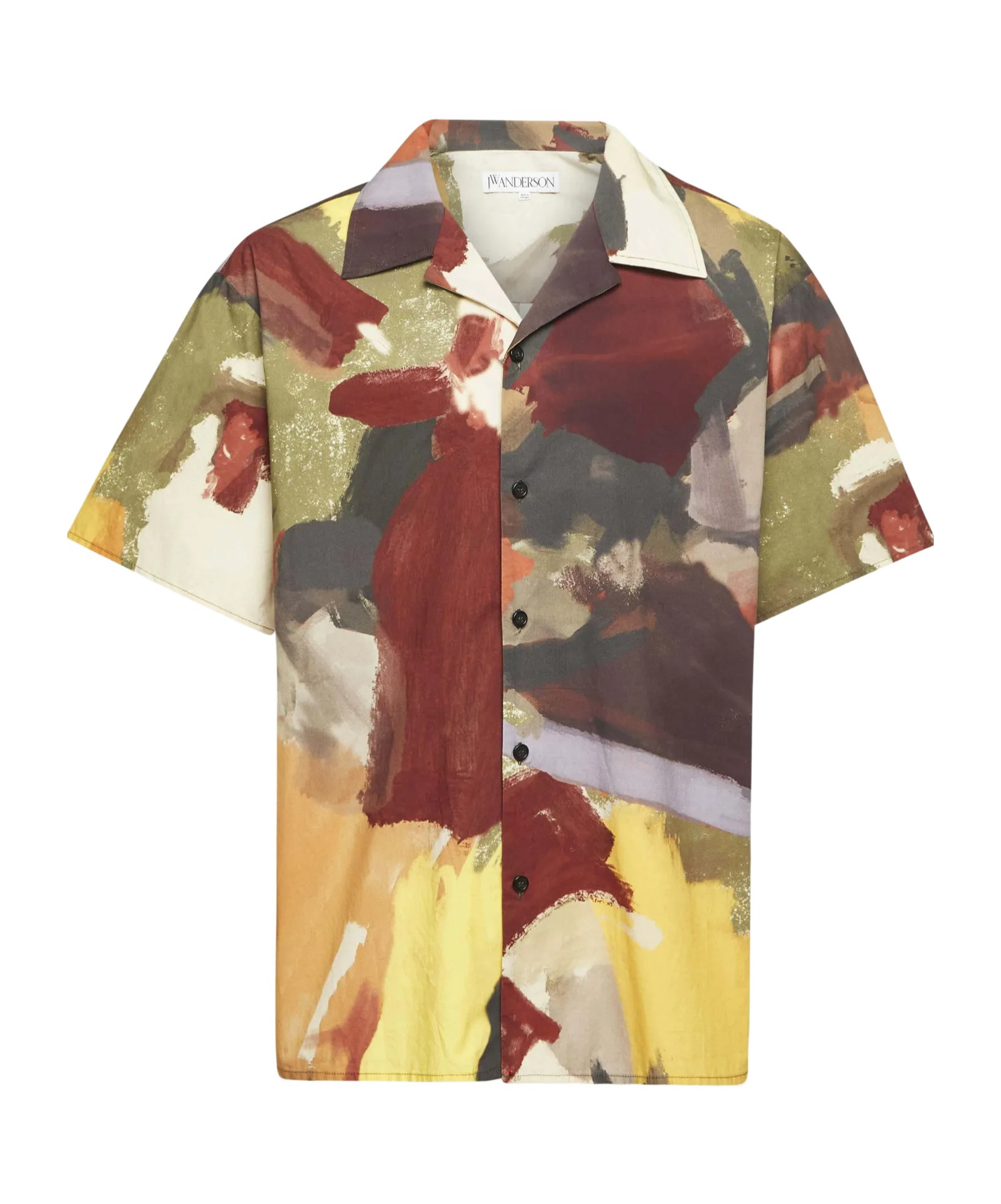 Jw Anderson J. W. Anderson Wide V-neck Short Sleeve Shirt With Abstract Print In Brown