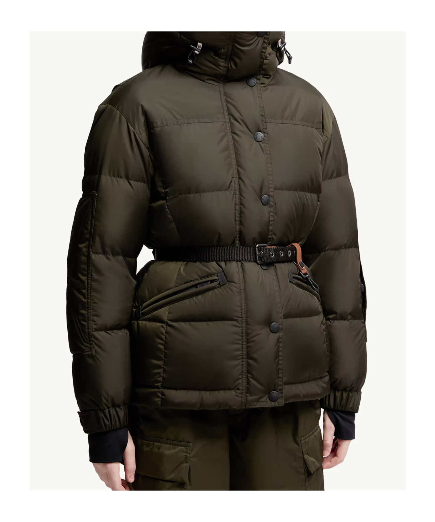 Moncler Salastrains Belted Down Ski Jacket In Green