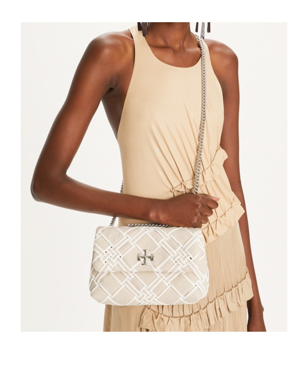 Shop Tory Burch Small Kira Woven Canvas Convertible Shoulder Bag In Nude