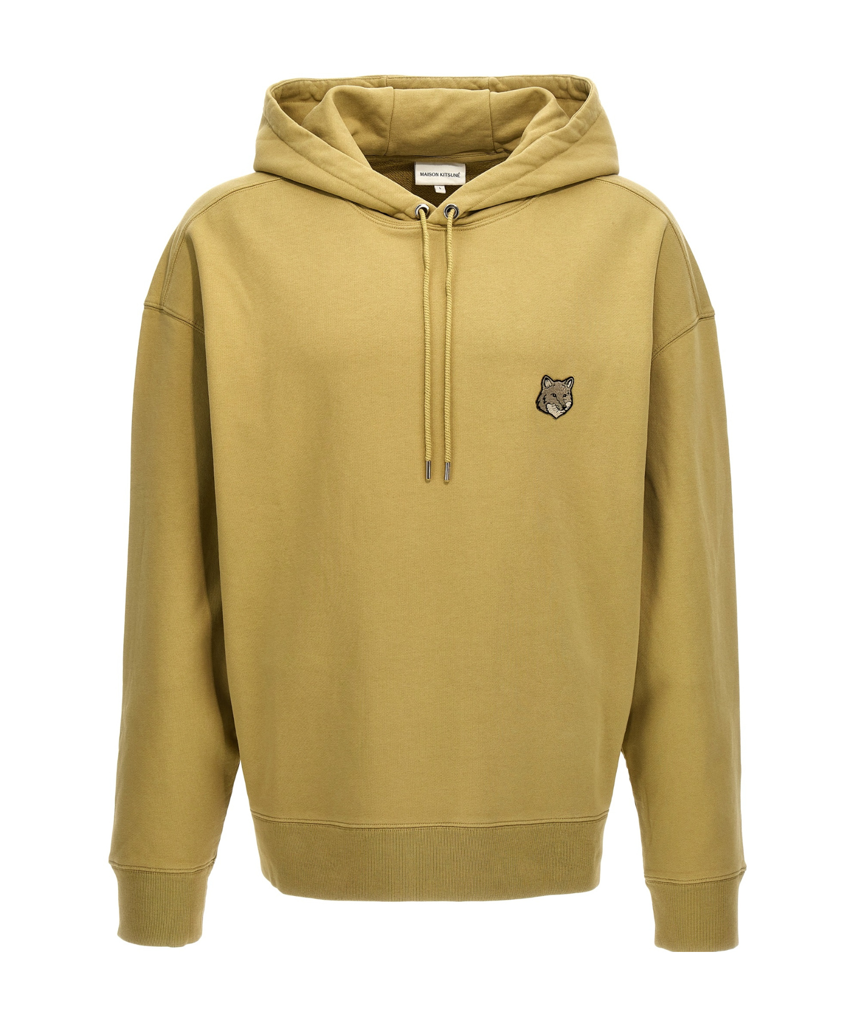 Shop Maison Kitsuné Bold Fox Head Patch Drawstring Hoodie In Nude