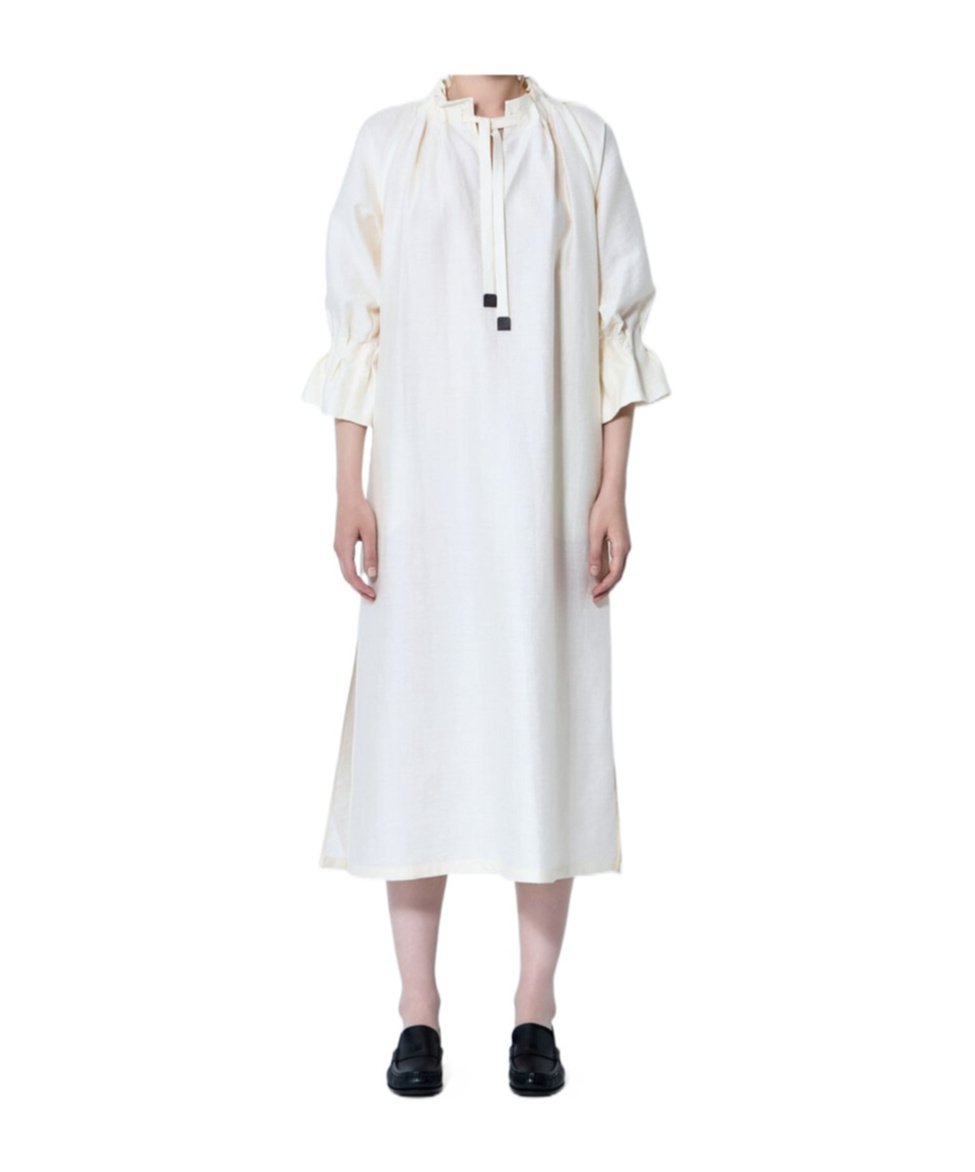 Max Mara Jene Ruffled-sleeve Midi Dress In Brown