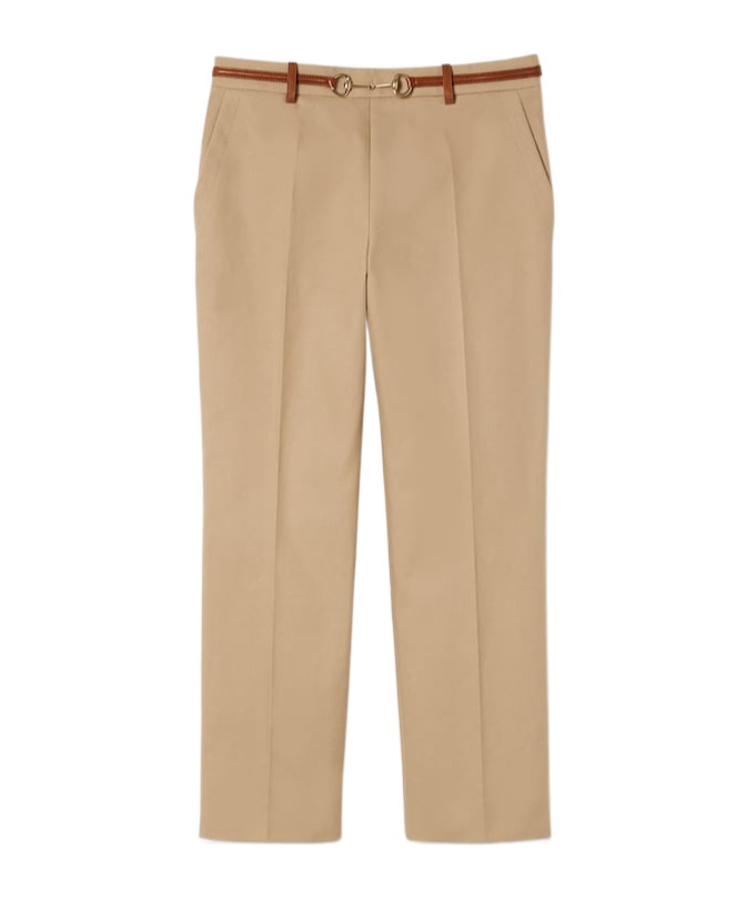 Gucci Beige Drill Cotton Pants With Bit Detail Women In Nude