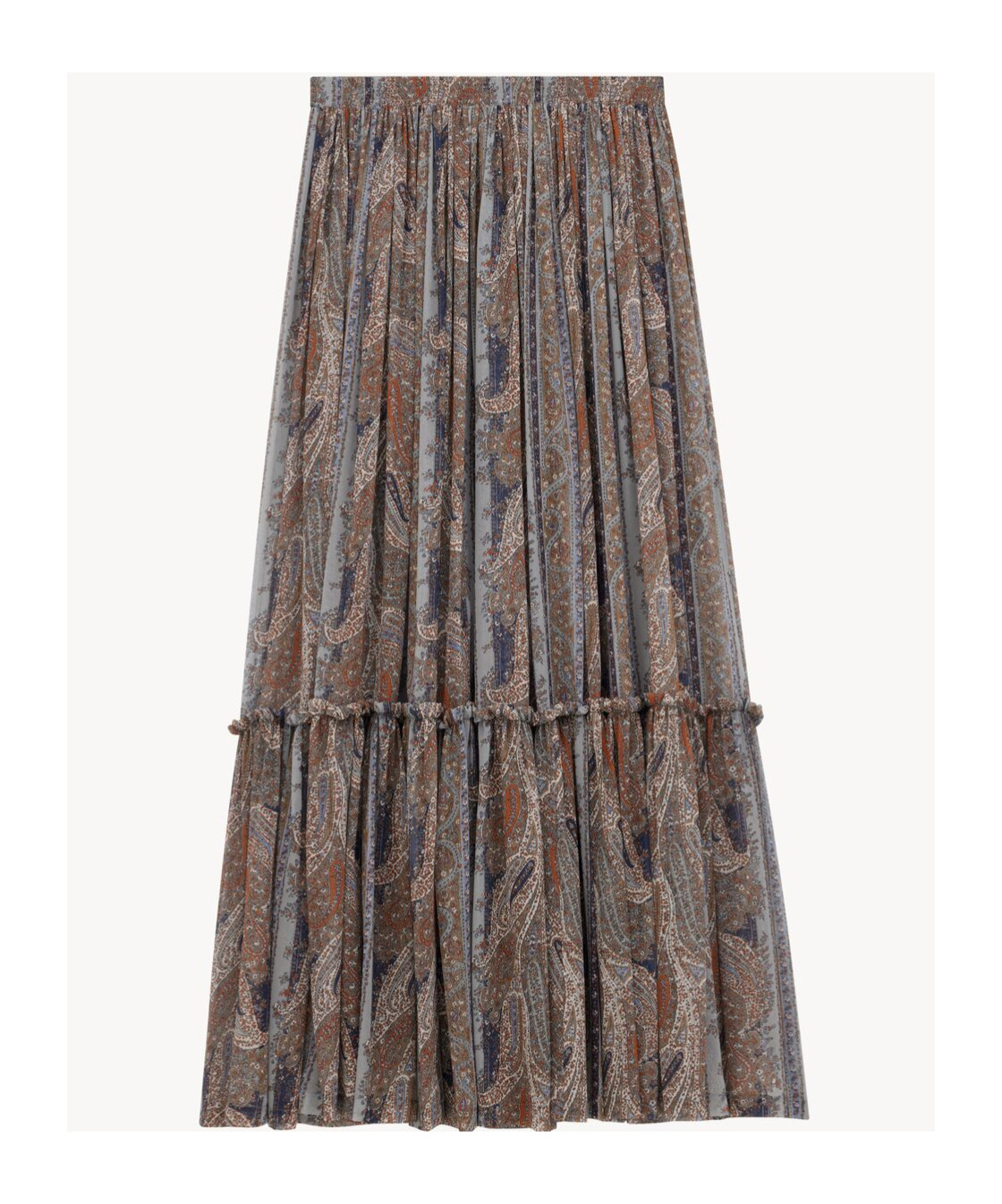 Saint Laurent Lightweight Tiered Paisley Skirt In Gray