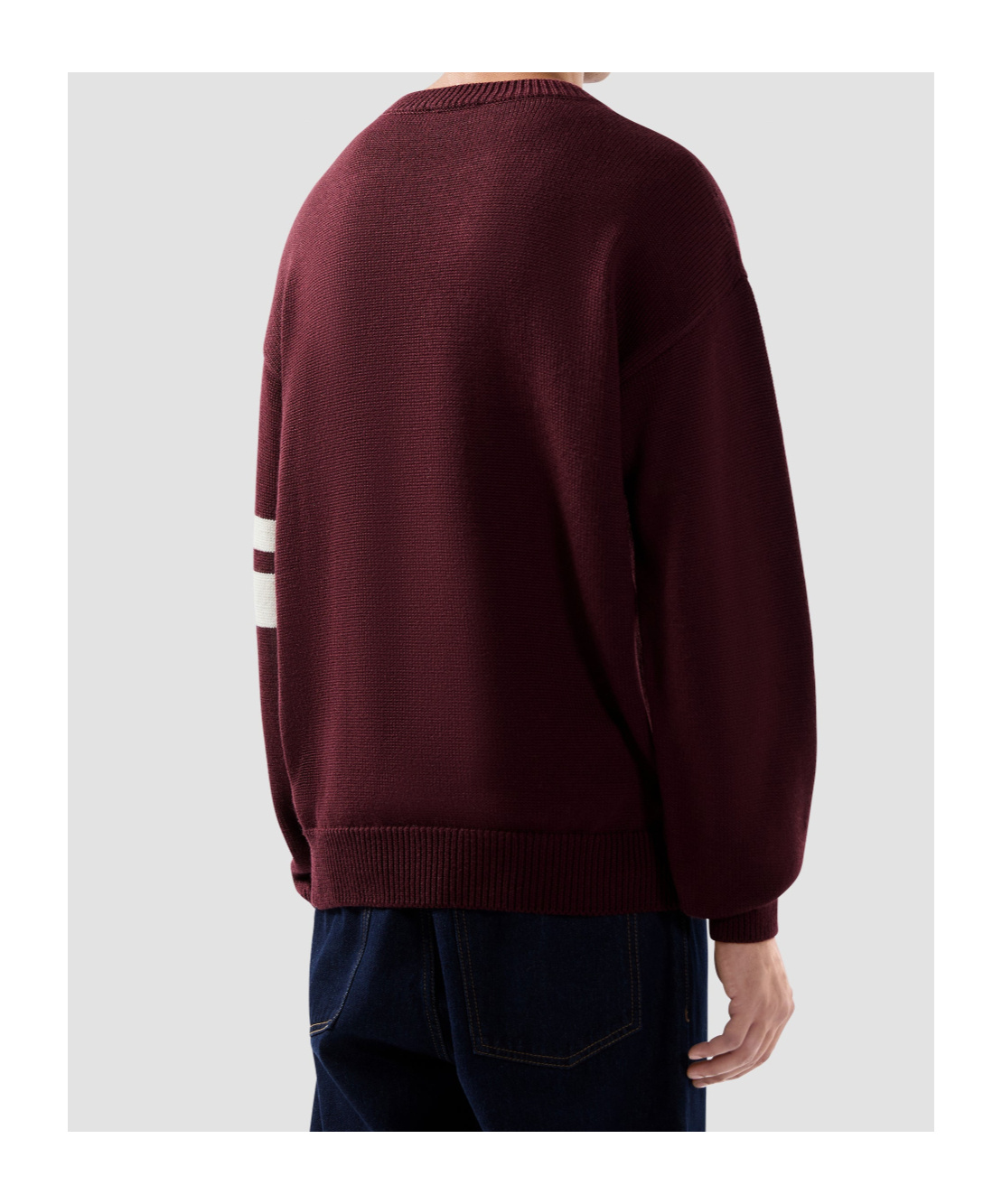 Gcds Bordeaux Knit Sweater With Navy Logo And Striped Sleeves In Burgundy