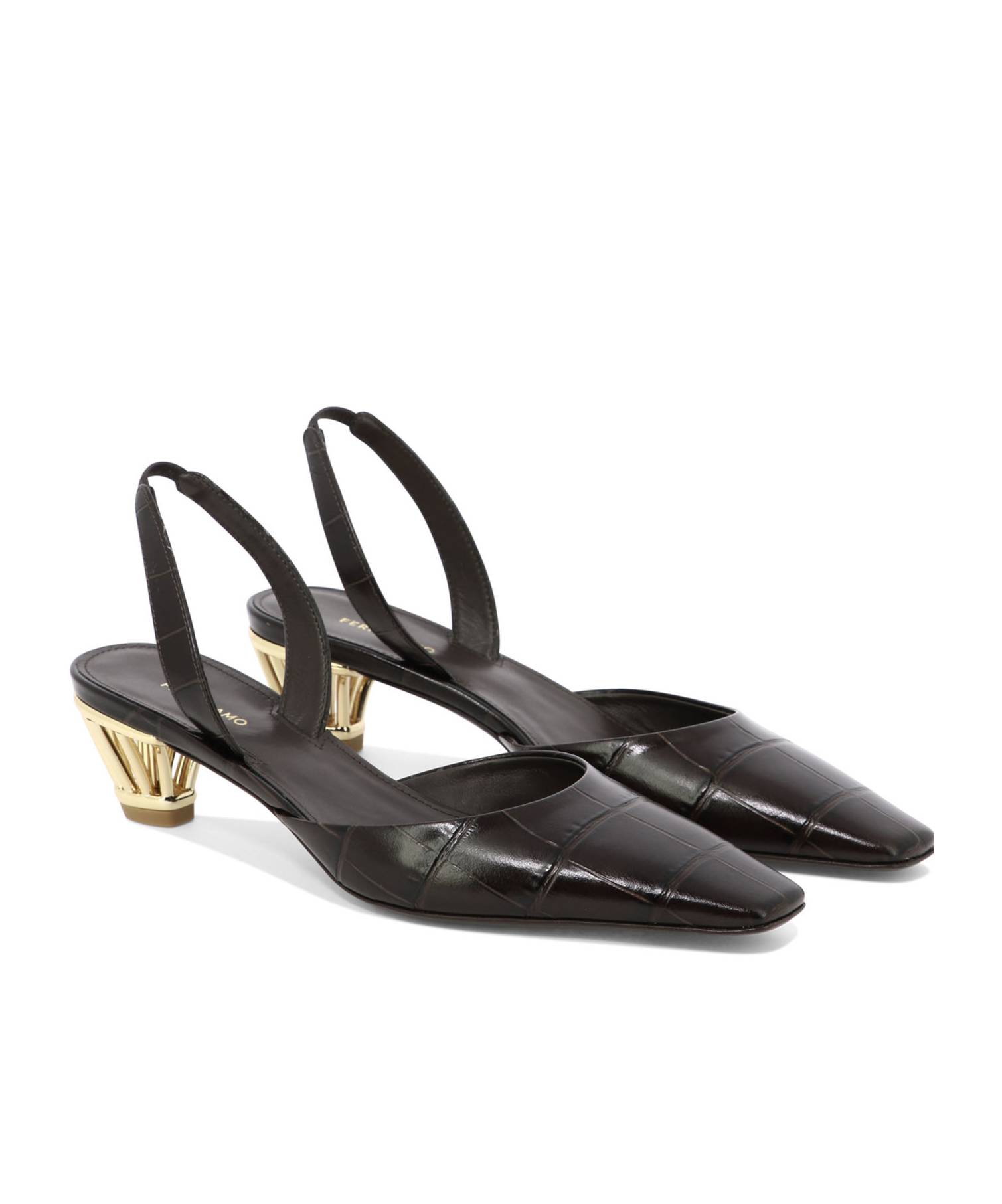 Ferragamo Sculptural Pointed Toe Sandals With Open Back In Black